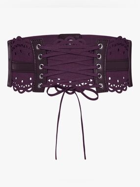 NWOT Wide Lace-Up Corset Belt in Deep Plum Women’s Size Large, Never Worn